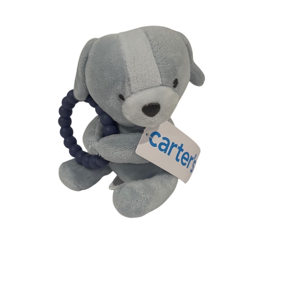 Carters Blue Plush Puppy Dog Baby Rattle Silicone Teether Toy 68587 OEKO-TEX New